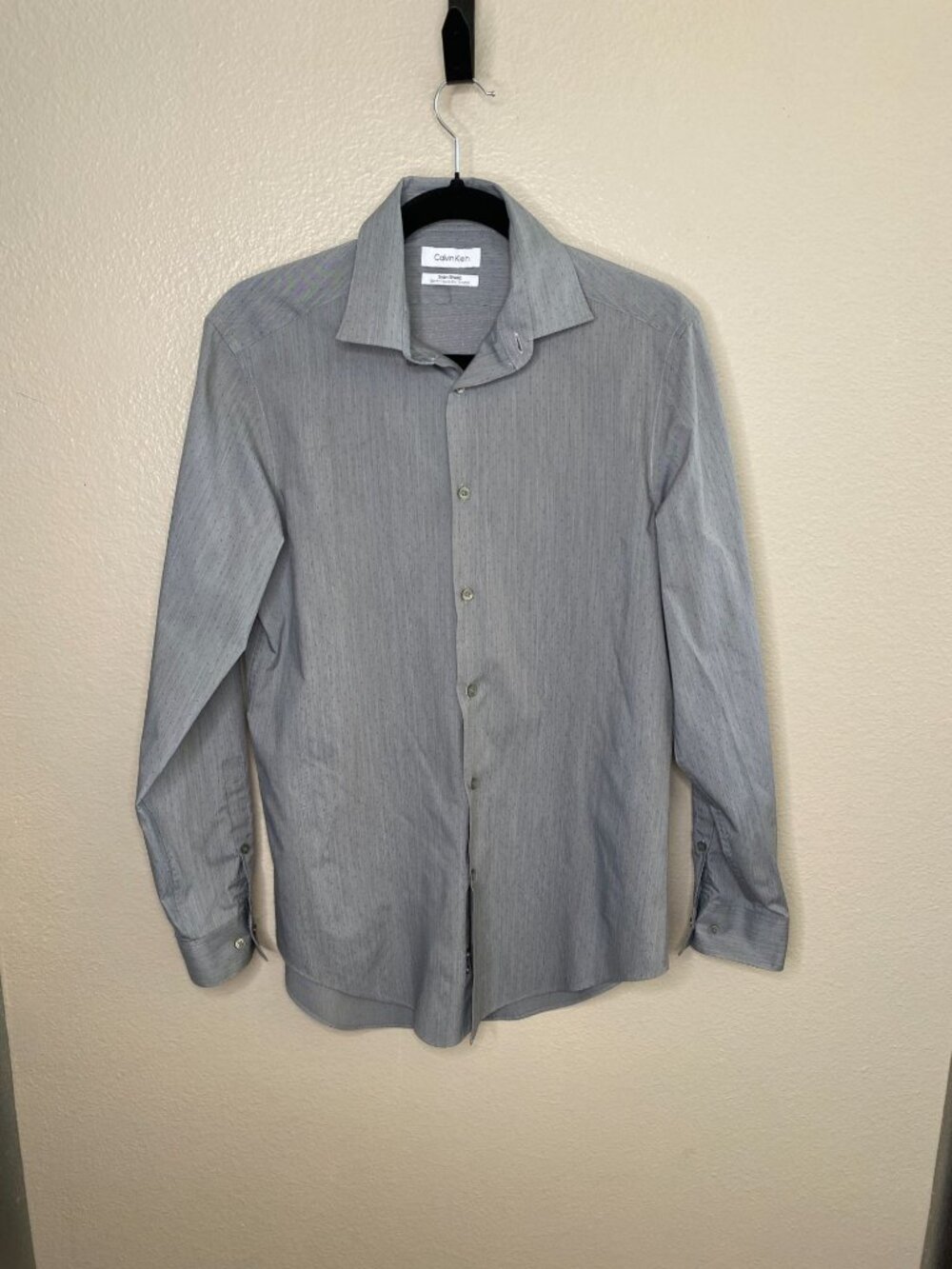 Calvin Klein Mens Slim Fit Stain Shield Quick-Dry Gray Dress Shirt 15/32/33 M